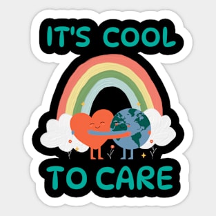 It's Cool To Care   earth day 2024 gift april 22 Cute Teacher  Lover Rainbow Sticker